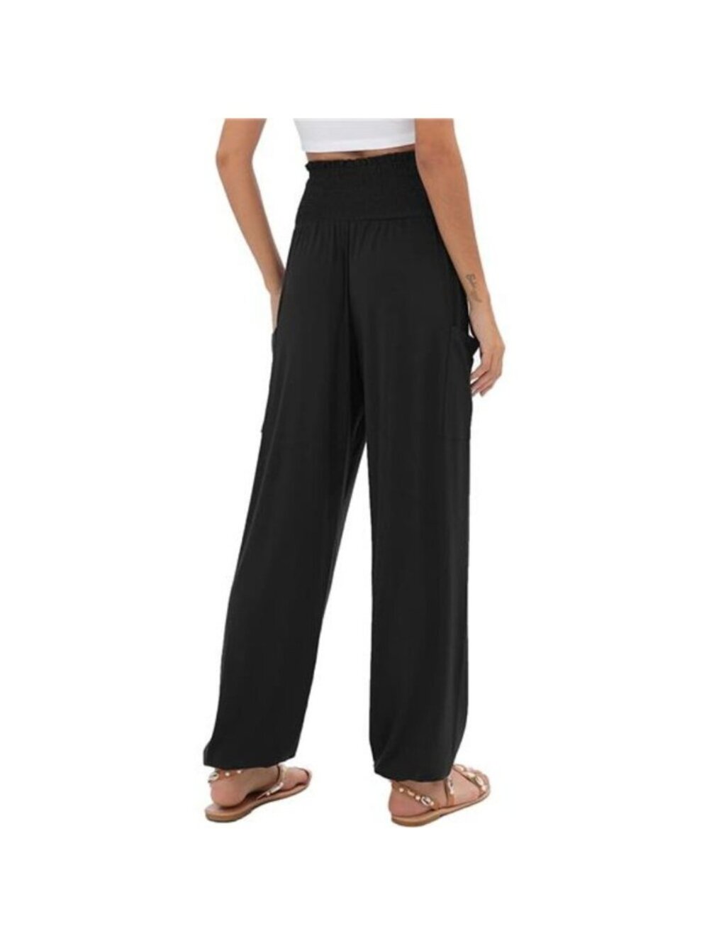 Women's Harem Pants, High Waist Trouser with Pockets, Black - Picture 2 of 5